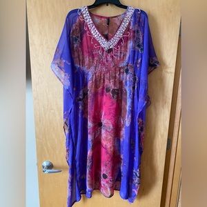 Cynthia Rowley Beaded Tie Dye Kaftan Cover up One Size